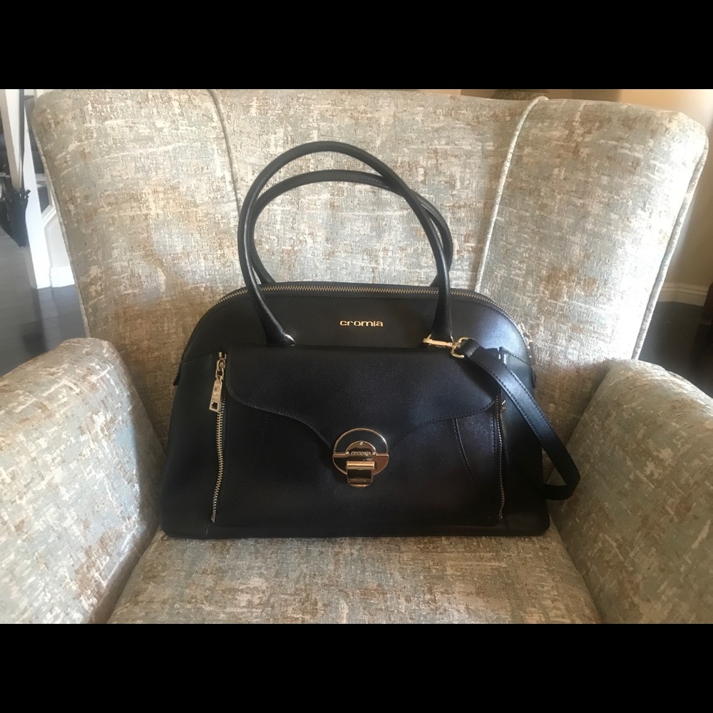 Black Leather Cromia Satchel/Handbag